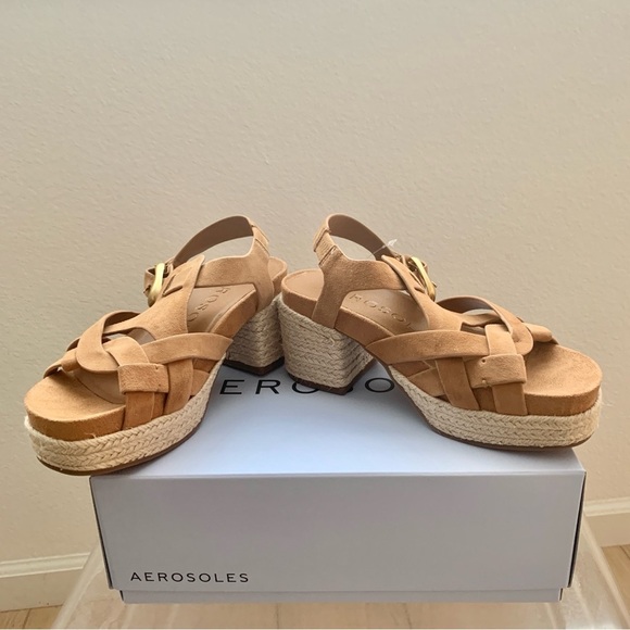 AEROSOLES Chatham Espadrille Block Heeled Platform Sandals in Tan Suede - Picture 8 of 12